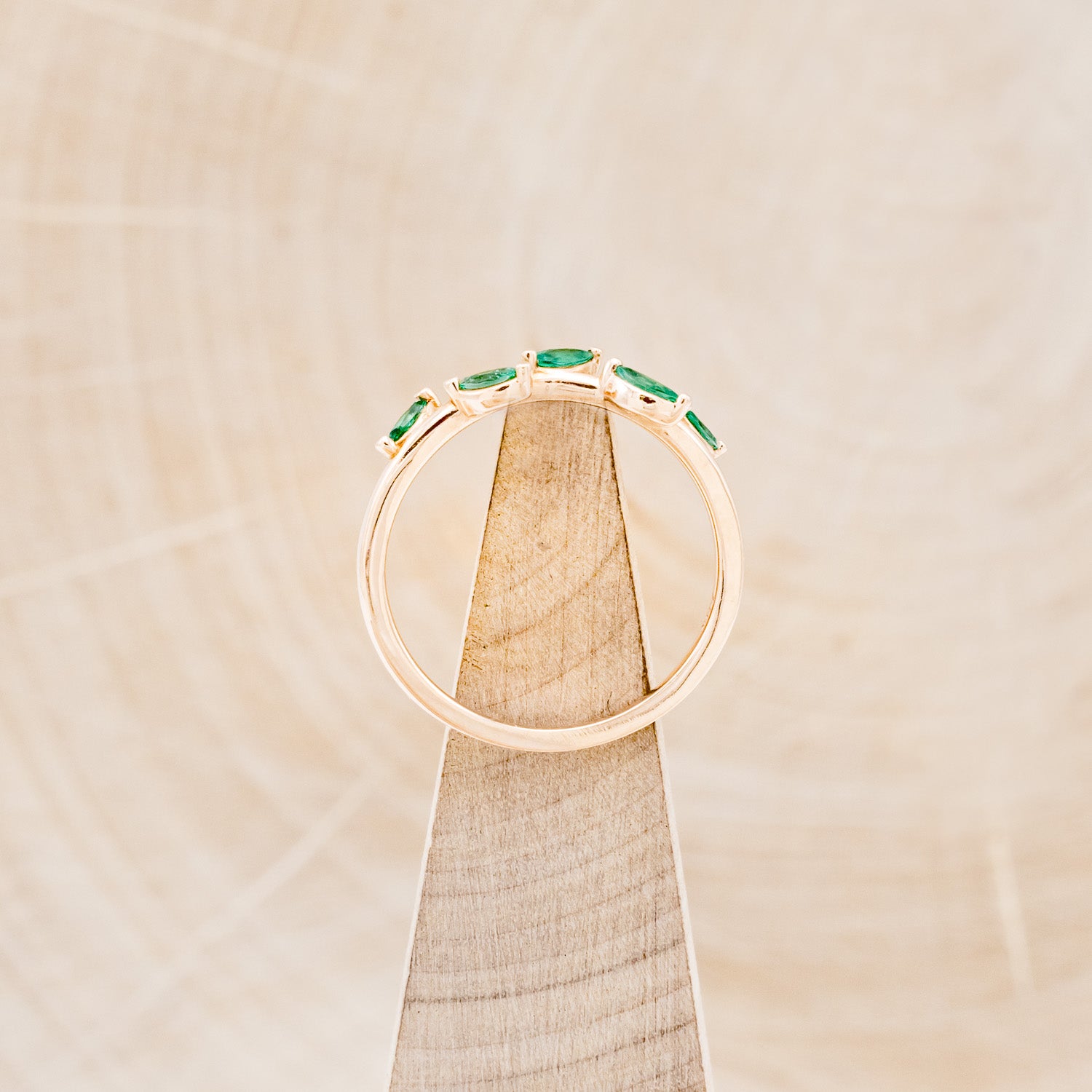 "IDHAL" - MARQUISE EMERALD LEAF RING WITH 14K GOLD-6