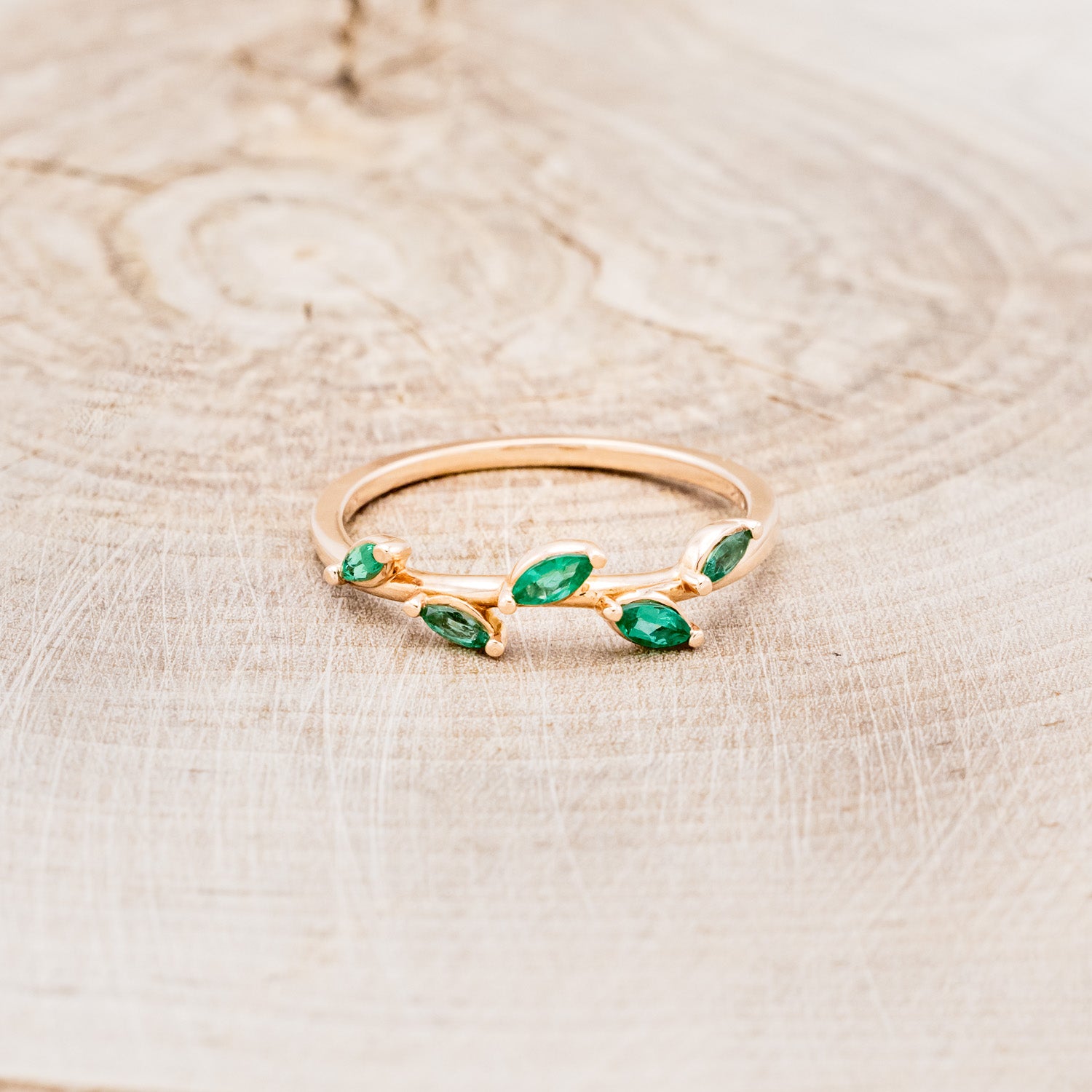 "IDHAL" - MARQUISE EMERALD LEAF RING WITH 14K GOLD-4
