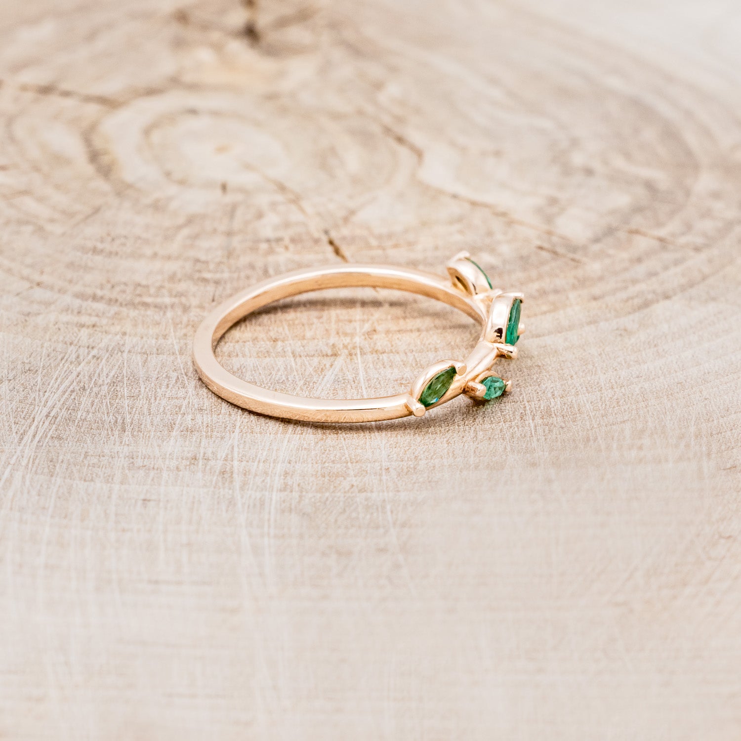"IDHAL" - MARQUISE EMERALD LEAF RING WITH 14K GOLD-2