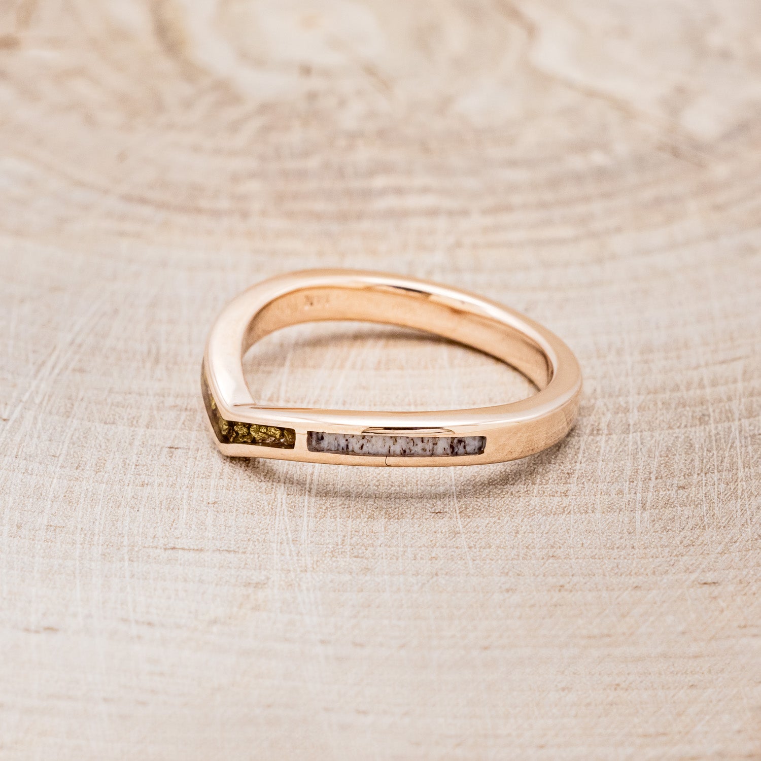 "KIDA" - ANTLER & GOLD NUGGET INLAY WEDDING BAND-3