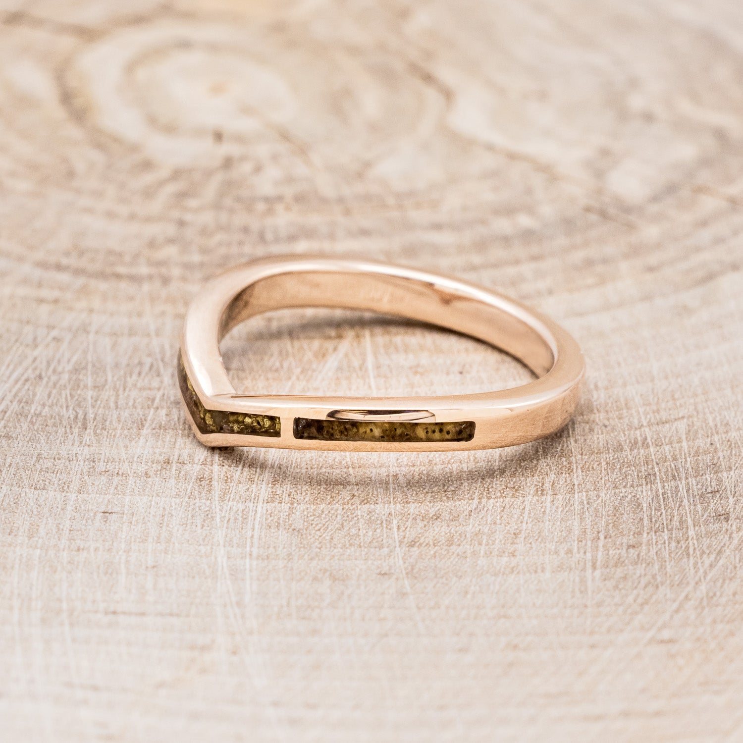 "KIDA" - SPALTED MAPLE & GOLD NUGGET INLAY WEDDING BAND-3