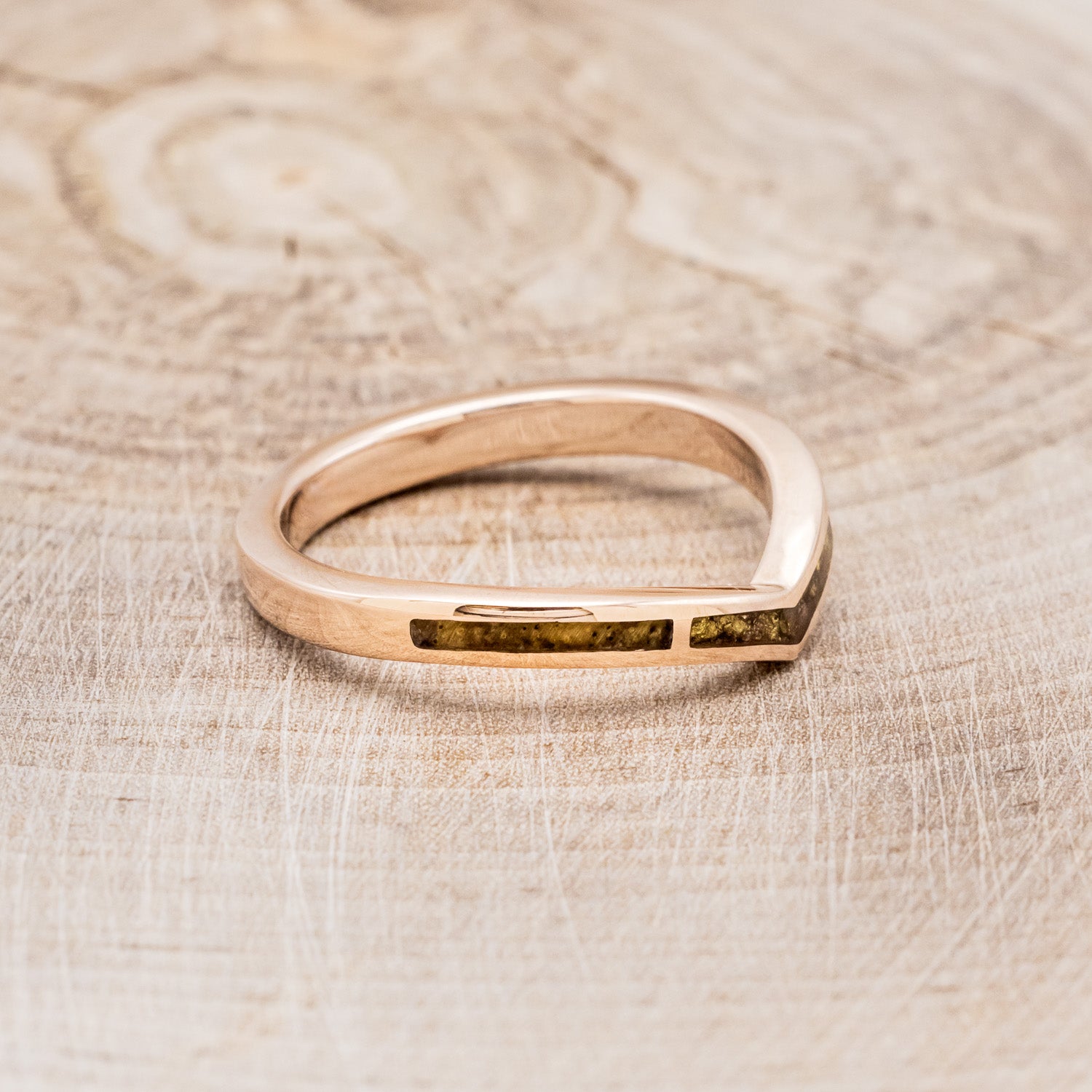 "KIDA" - SPALTED MAPLE & GOLD NUGGET INLAY WEDDING BAND-2
