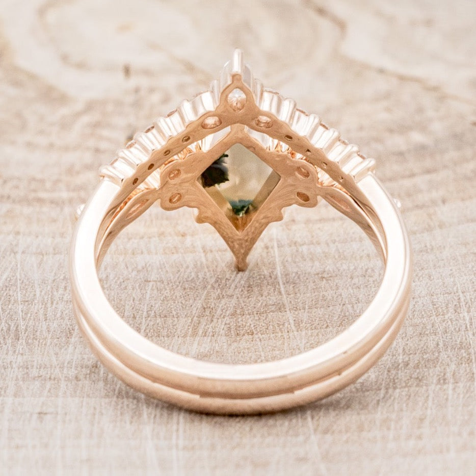 "SAGE" - KITE CUT MOSS AGATE ENGAGEMENT RING WITH DIAMOND ACCENTS & DIAMOND TRACER-5