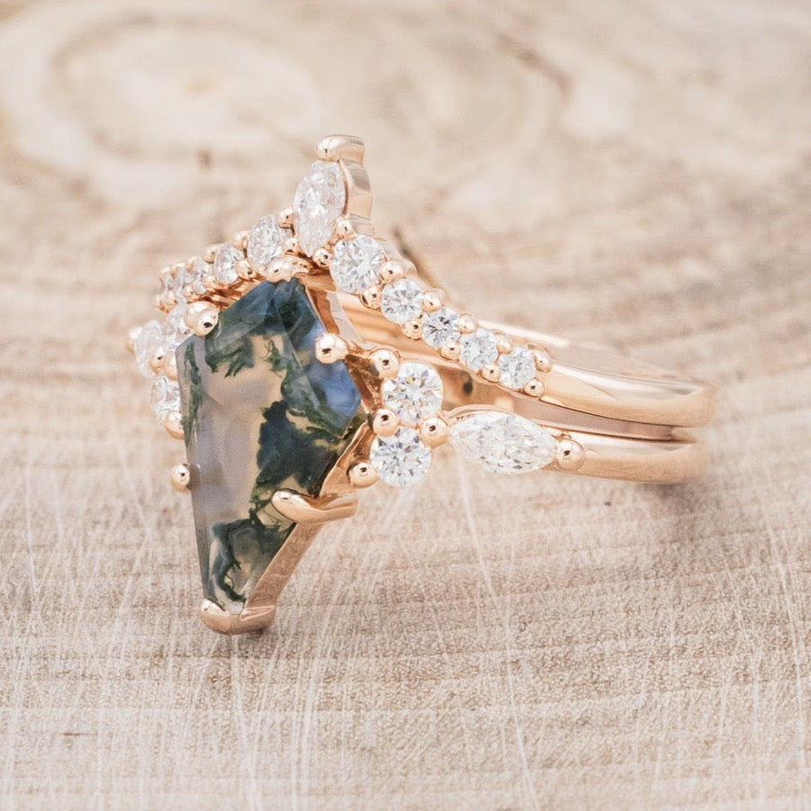 "SAGE" - KITE CUT MOSS AGATE ENGAGEMENT RING WITH DIAMOND ACCENTS & DIAMOND TRACER-3
