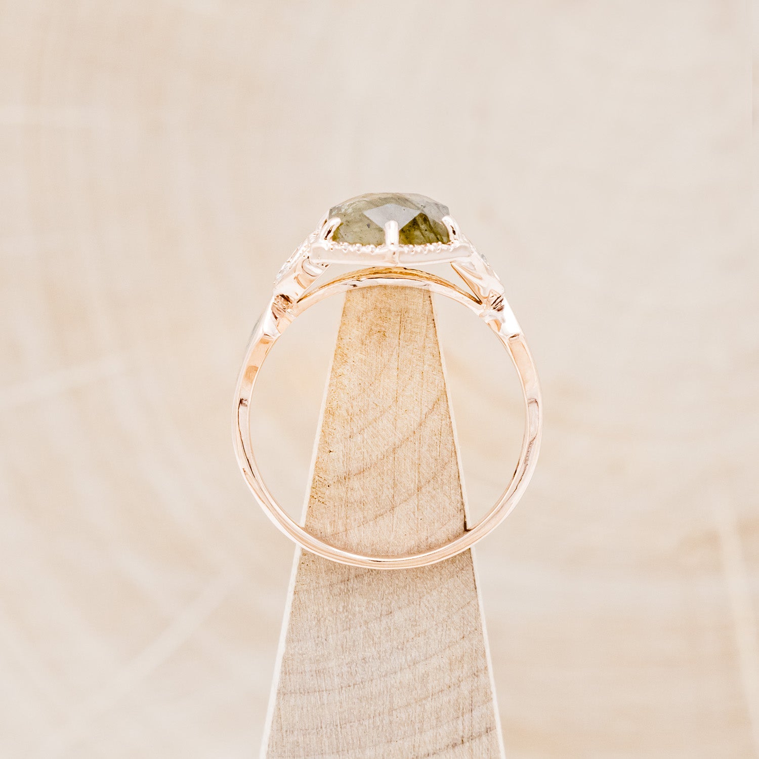 "LUCY IN THE SKY" - HEXAGON LABRADORITE ENGAGEMENT RING WITH DIAMOND ACCENTS & TURQUOISE INLAYS-12