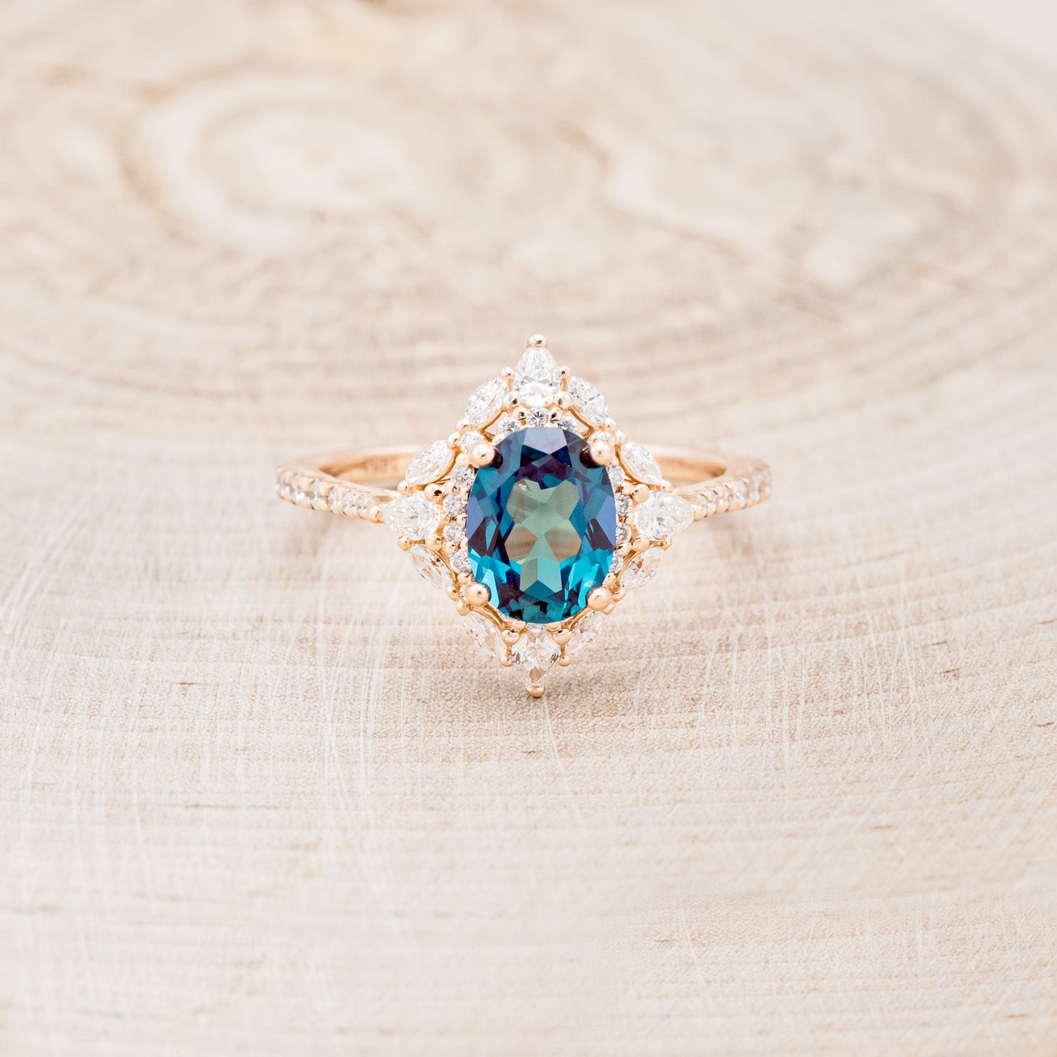 "NORTH STAR" - OVAL LAB-GROWN ALEXANDRITE ENGAGEMENT RING WITH DIAMOND ACCENTS & TRACER-28