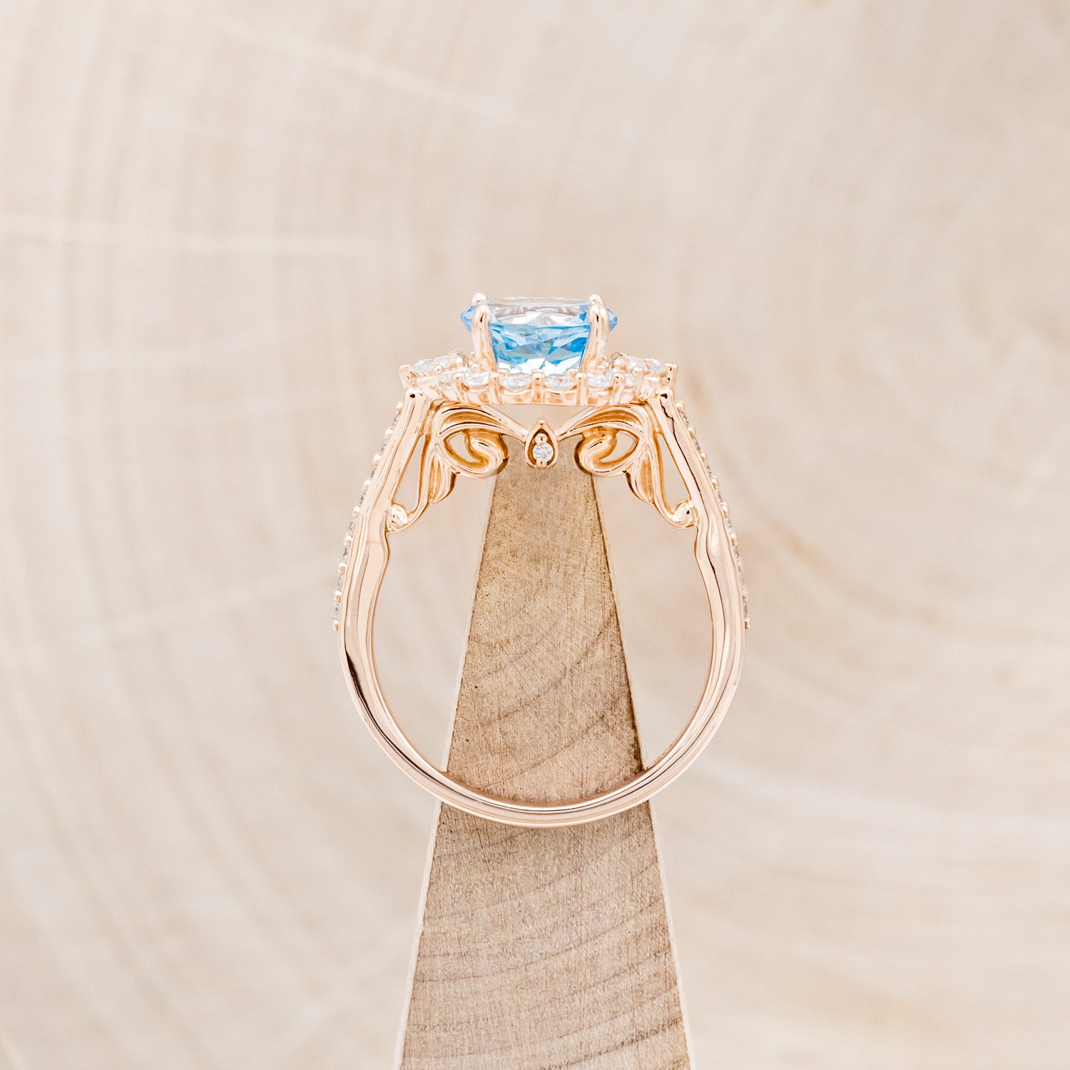 "OPHELIA" - ROUND CUT SKY BLUE TOPAZ ENGAGEMENT RING WITH DIAMOND HALO & ACCENTS-13