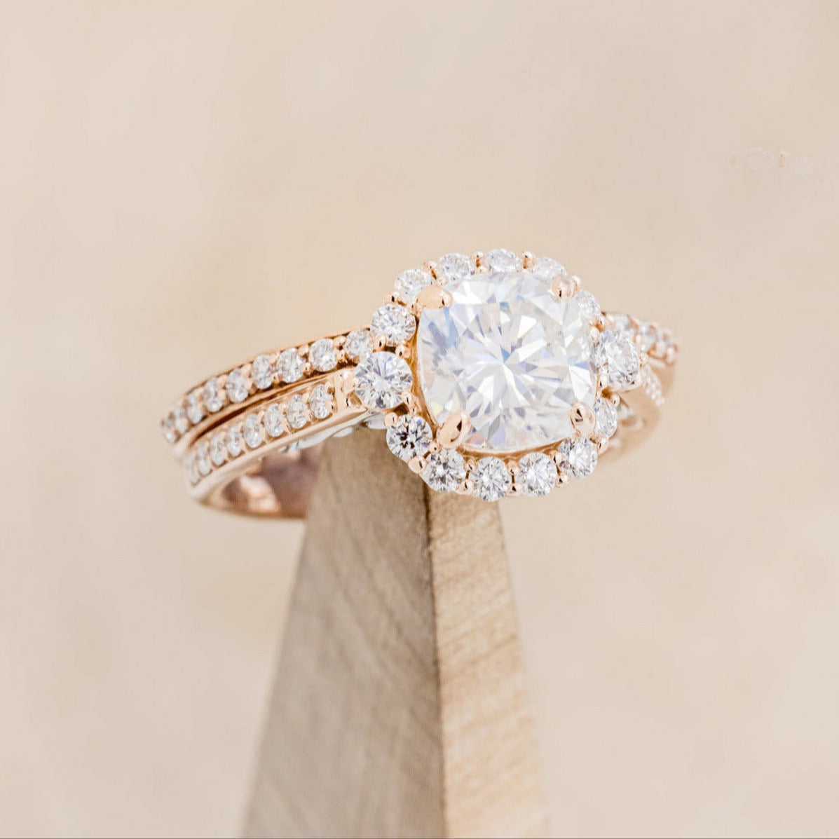 "OPHELIA" - CUSHION CUT MOISSANITE ENGAGEMENT RING WITH "STELLA" STACKING BAND-9
