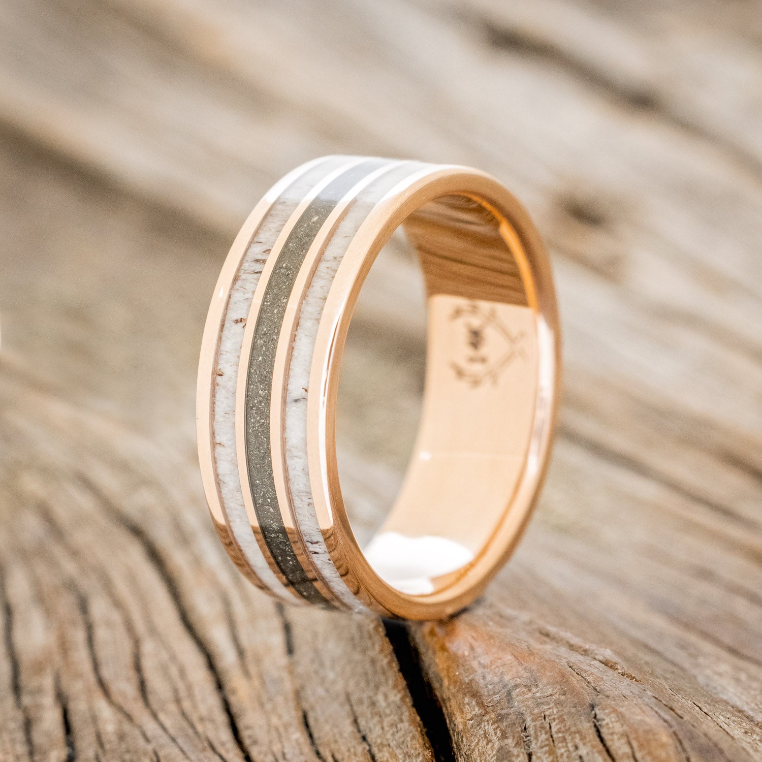 "RIO" - ANTLER & PYRITE INLAYS WEDDING BAND-4