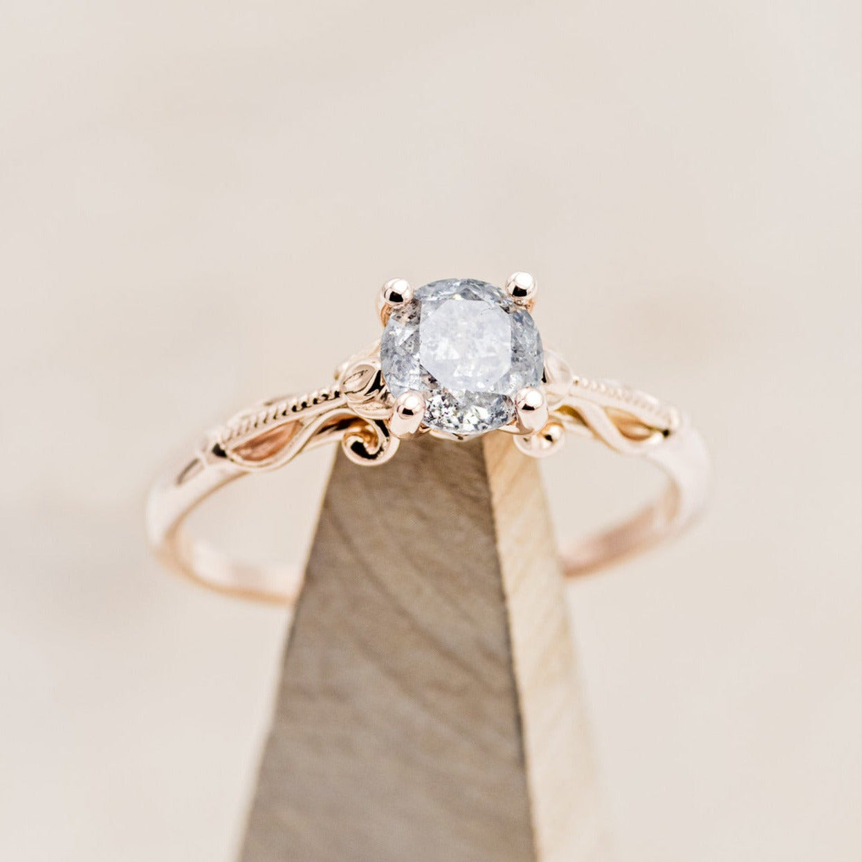 "ROSEMARY" - SOLITAIRE ENGAGEMENT RING WITH FLORAL-STYLE BAND - MOUNTING ONLY - SELECT YOUR OWN STONE-4