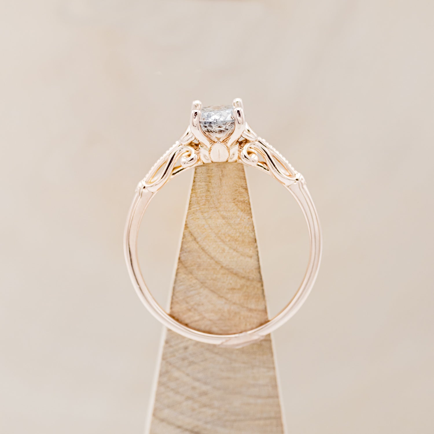 "ROSEMARY" - ENGAGEMENT RING WITH FLORAL DIAMOND STACKING BAND - MOUNTING ONLY - SELECT YOUR OWN STONE-9