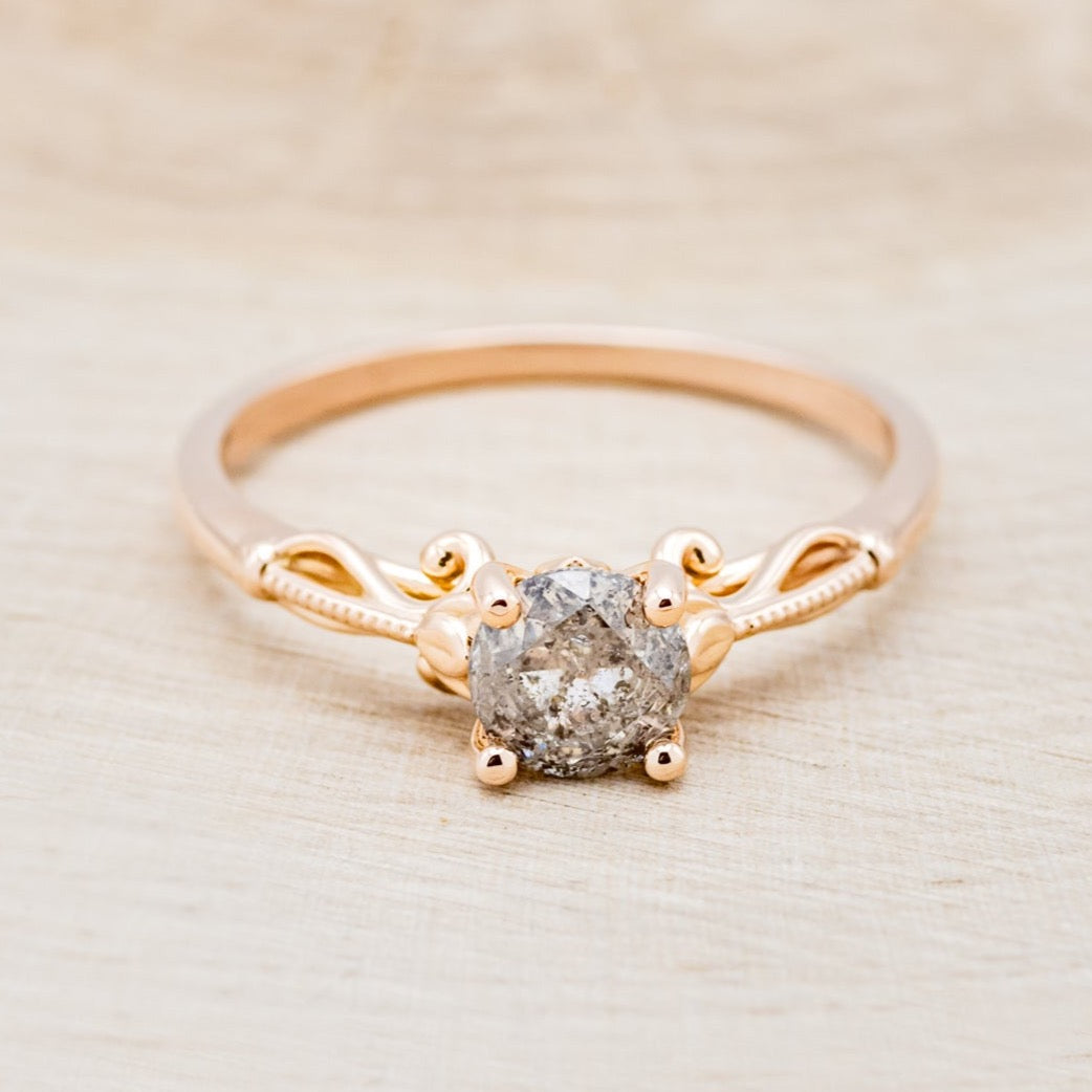 "ROSEMARY" - ENGAGEMENT RING WITH FLORAL DIAMOND STACKING BAND - MOUNTING ONLY - SELECT YOUR OWN STONE-11