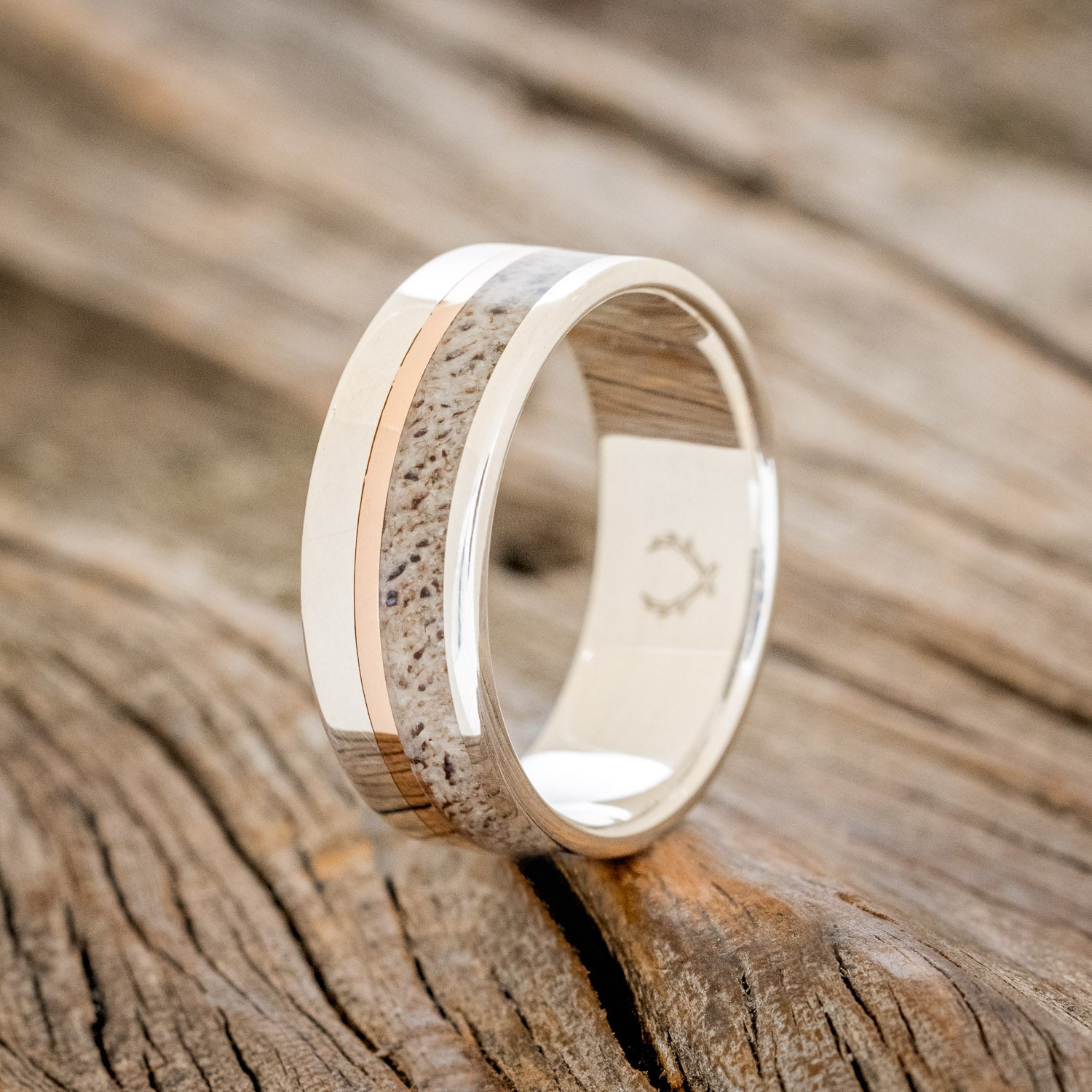 "TANNER" - ELK ANTLER & 14K GOLD INLAY WEDDING BAND-14