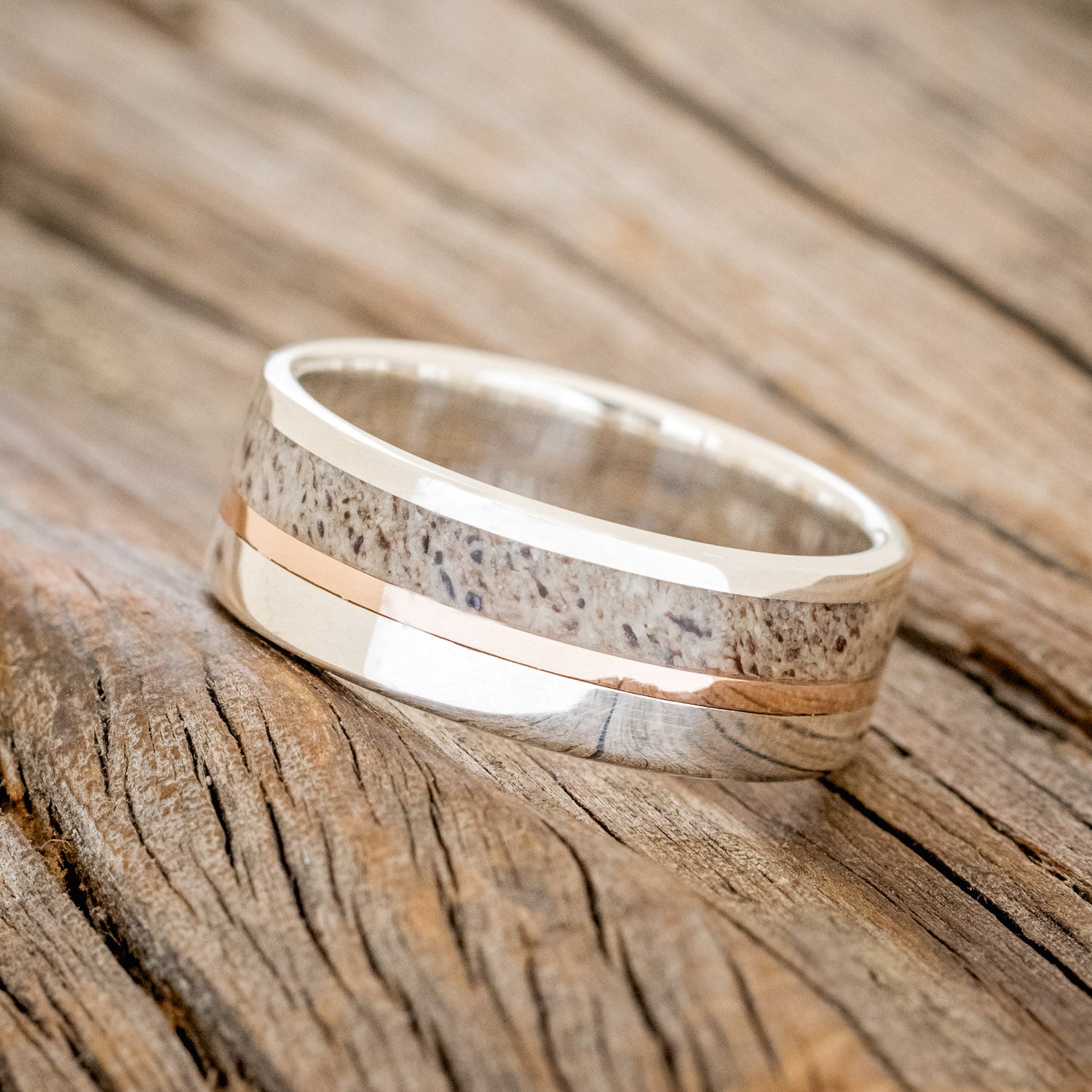 "TANNER" - ELK ANTLER & 14K GOLD INLAY WEDDING BAND-15