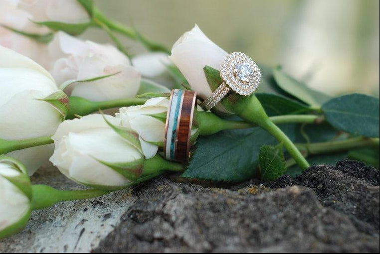 "DYAD" - IRONWOOD, ANTLER & TURQUOISE WEDDING BAND-19