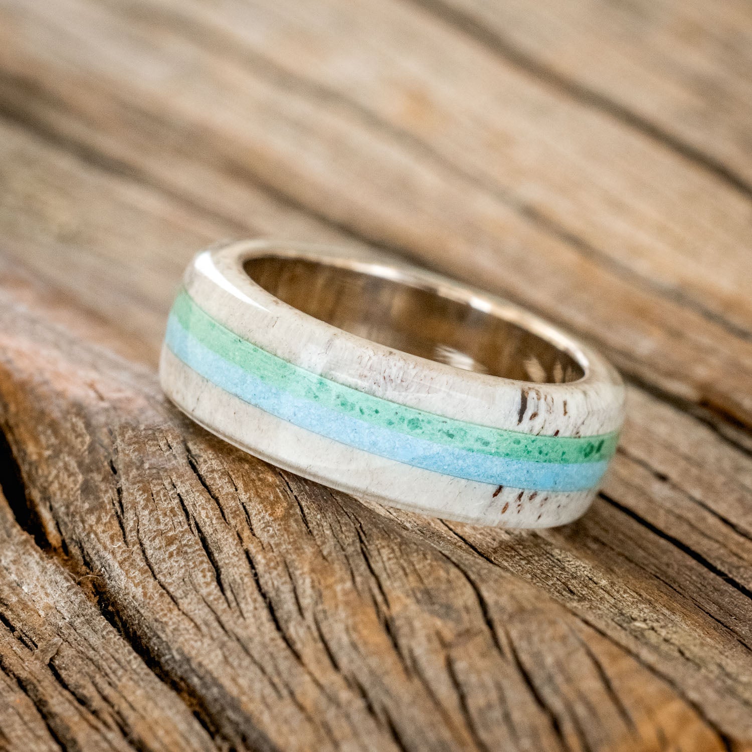 "CANYON" - MALACHITE, ANTLER & TURQUOISE WEDDING BAND-2
