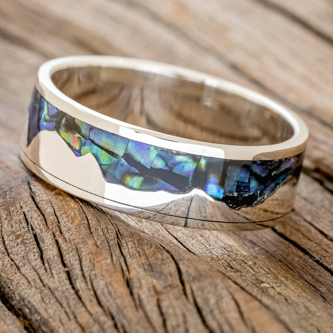 "HELIOS" - PAUA SHELL & SILVER MOUNTAIN RANGE WEDDING RING-8