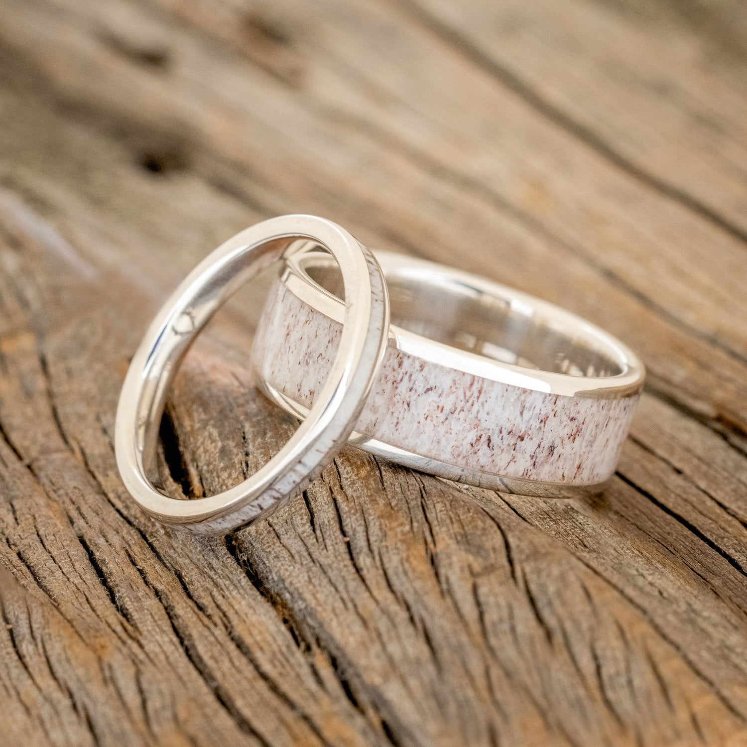 "RAINIER" - MATCHING SET OF ANTLER WEDDING BANDS-22