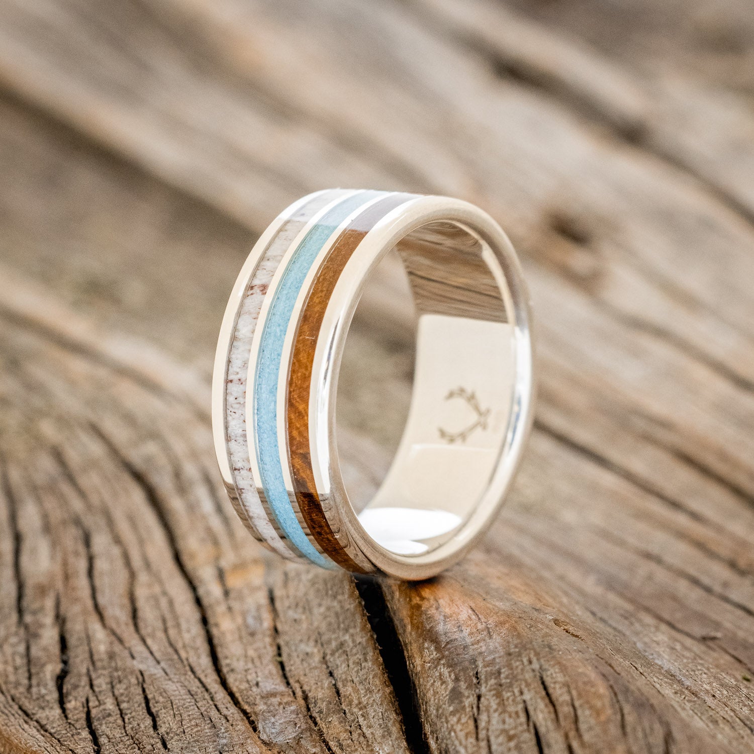 "RIO" - ELK ANTLER, TURQUOISE & IRONWOOD WEDDING RING-4