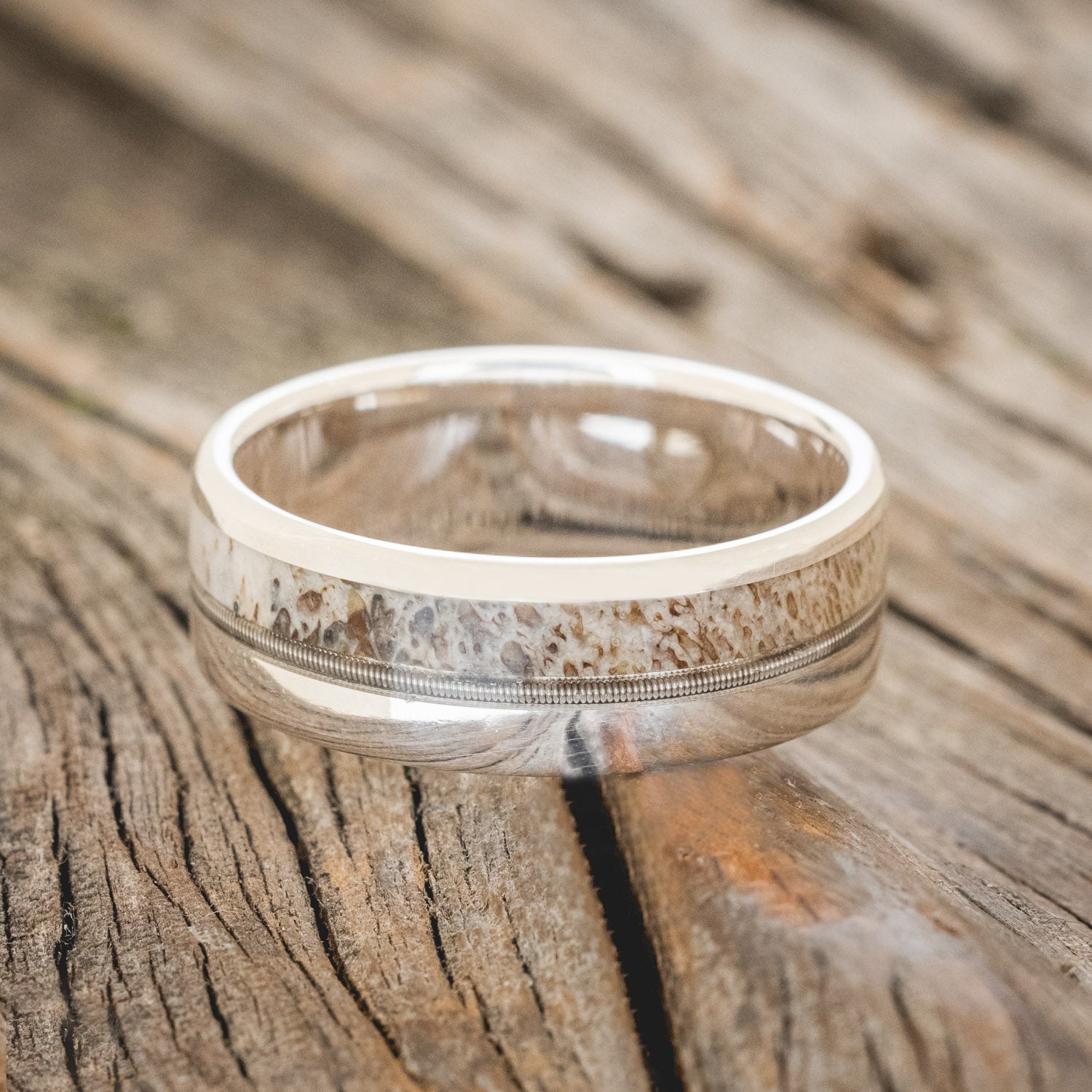 "TANNER" - GUITAR STRING & ANTLER WEDDING BAND-9