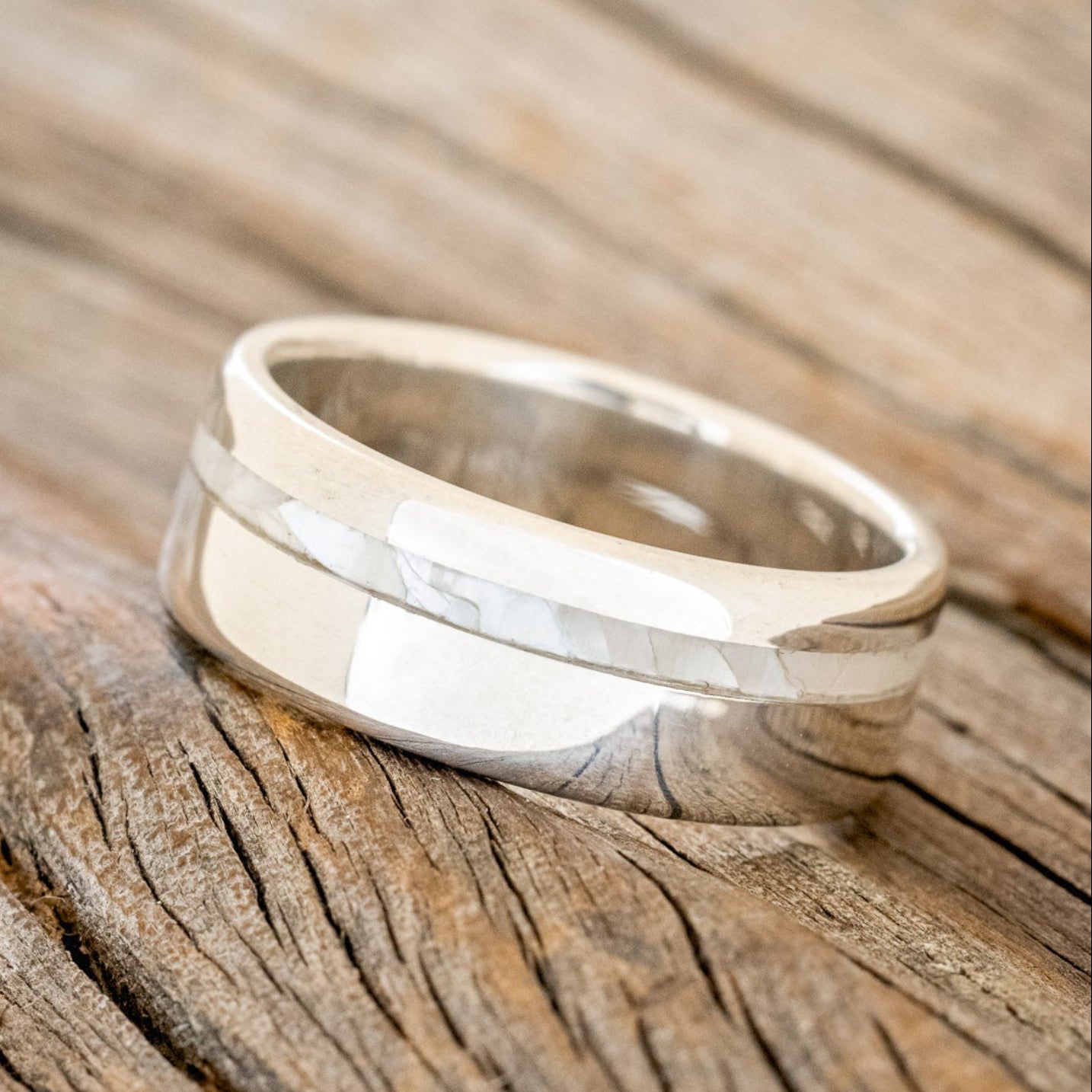 "VERTIGO" - MOTHER OF PEARL INLAY WEDDING BAND-12