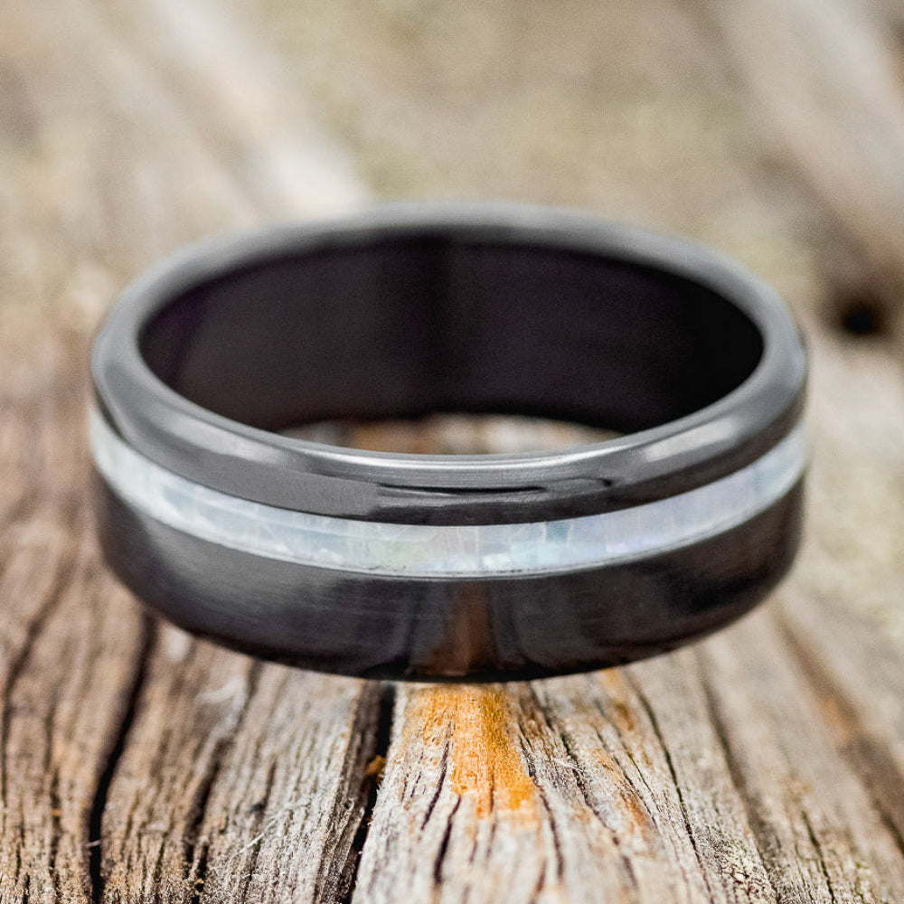 "VERTIGO" - MOTHER OF PEARL INLAY WEDDING BAND-8