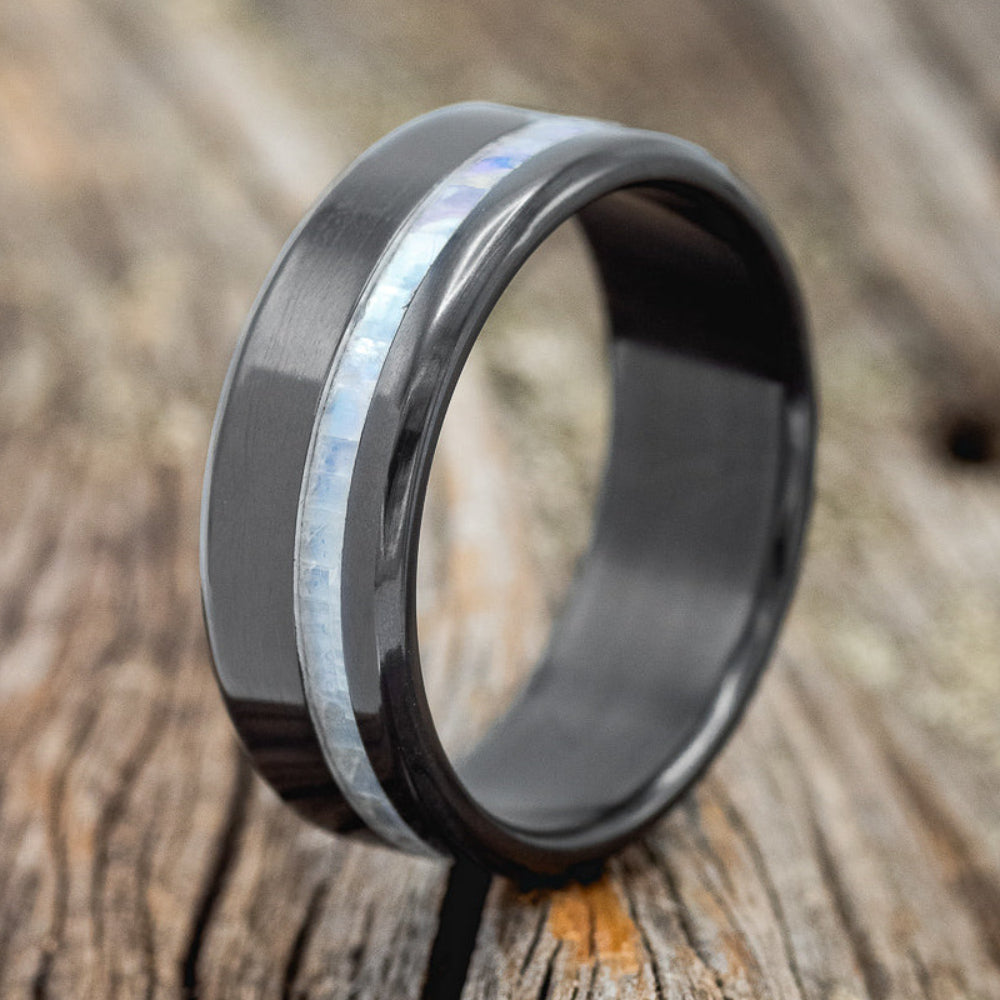 "VERTIGO" - MOTHER OF PEARL INLAY WEDDING BAND-6