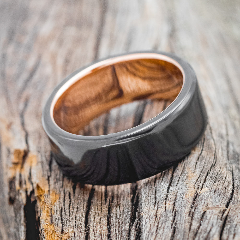 "VULCAN" - MEN'S BLACK ZIRCONIUM WEDDING BAND WITH 14K GOLD LINING-3