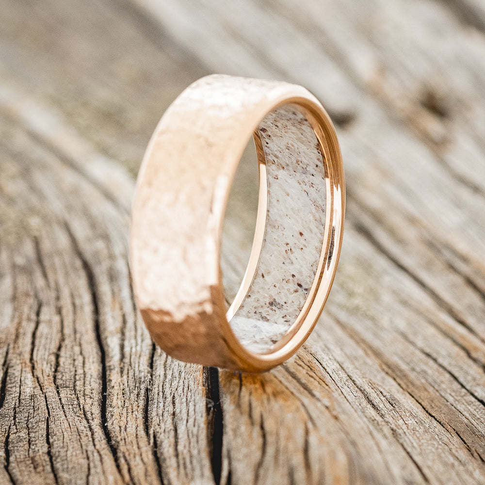 HAMMERED ANTLER LINED WEDDING RING-16