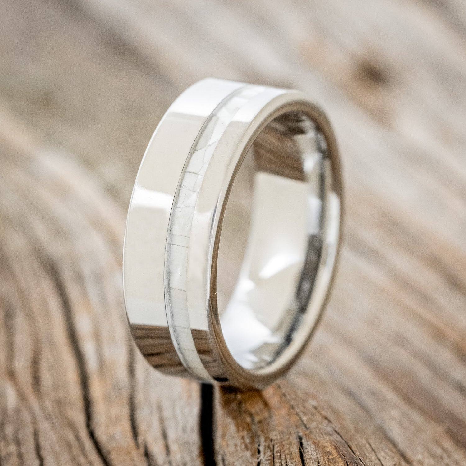 "VERTIGO" - MOTHER OF PEARL INLAY WEDDING BAND-4
