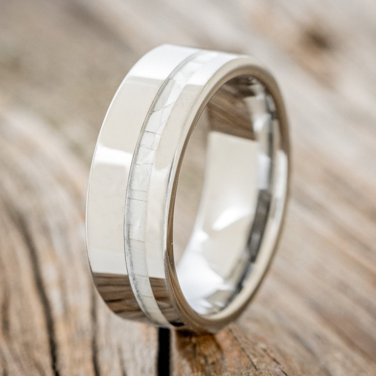 "VERTIGO" - MOTHER OF PEARL INLAY WEDDING BAND-4