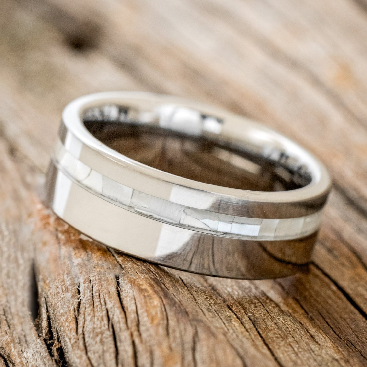 "VERTIGO" - MOTHER OF PEARL INLAY WEDDING BAND-5