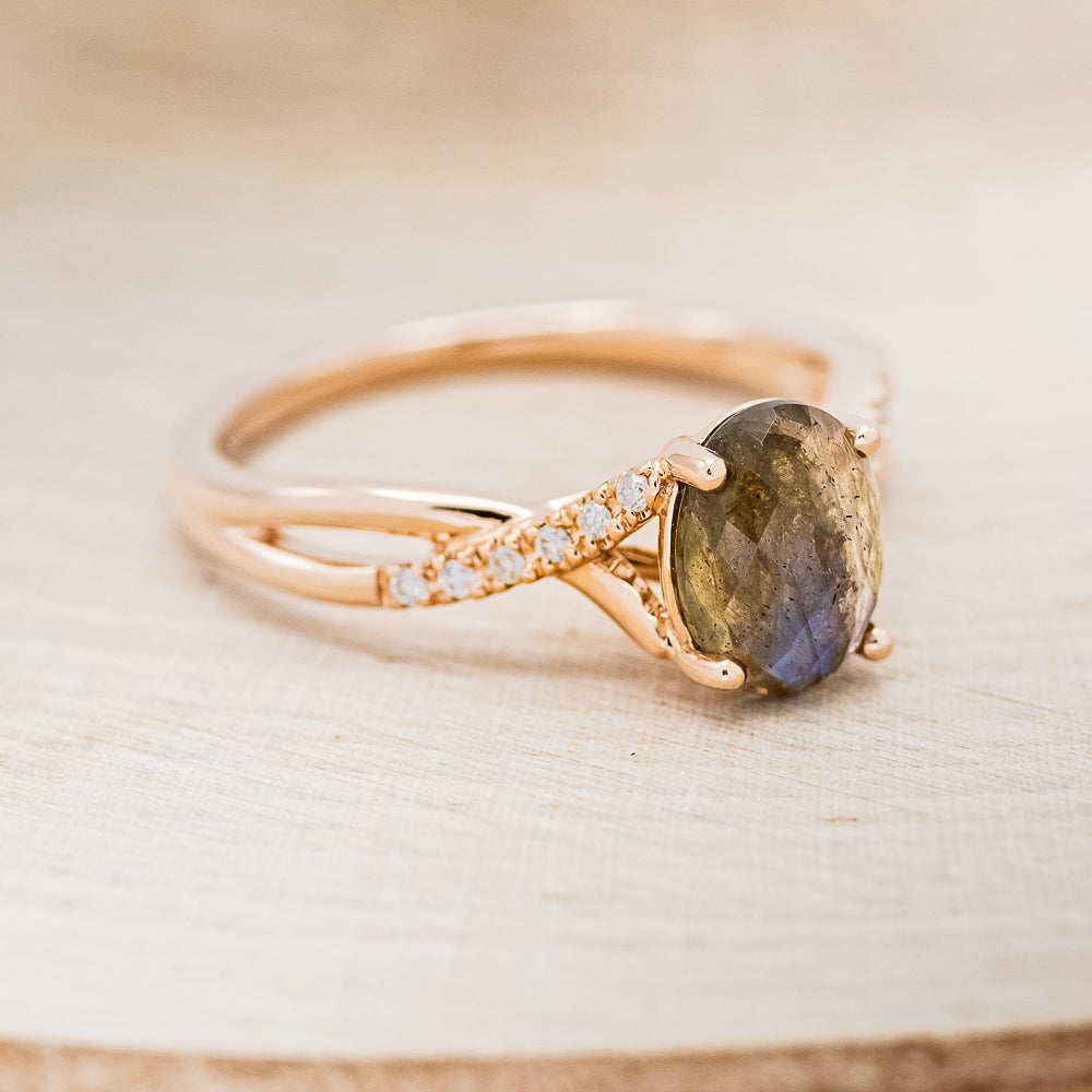 "ROSLYN" - OVAL LABRADORITE ENGAGEMENT RING WITH DIAMOND ACCENTS-2