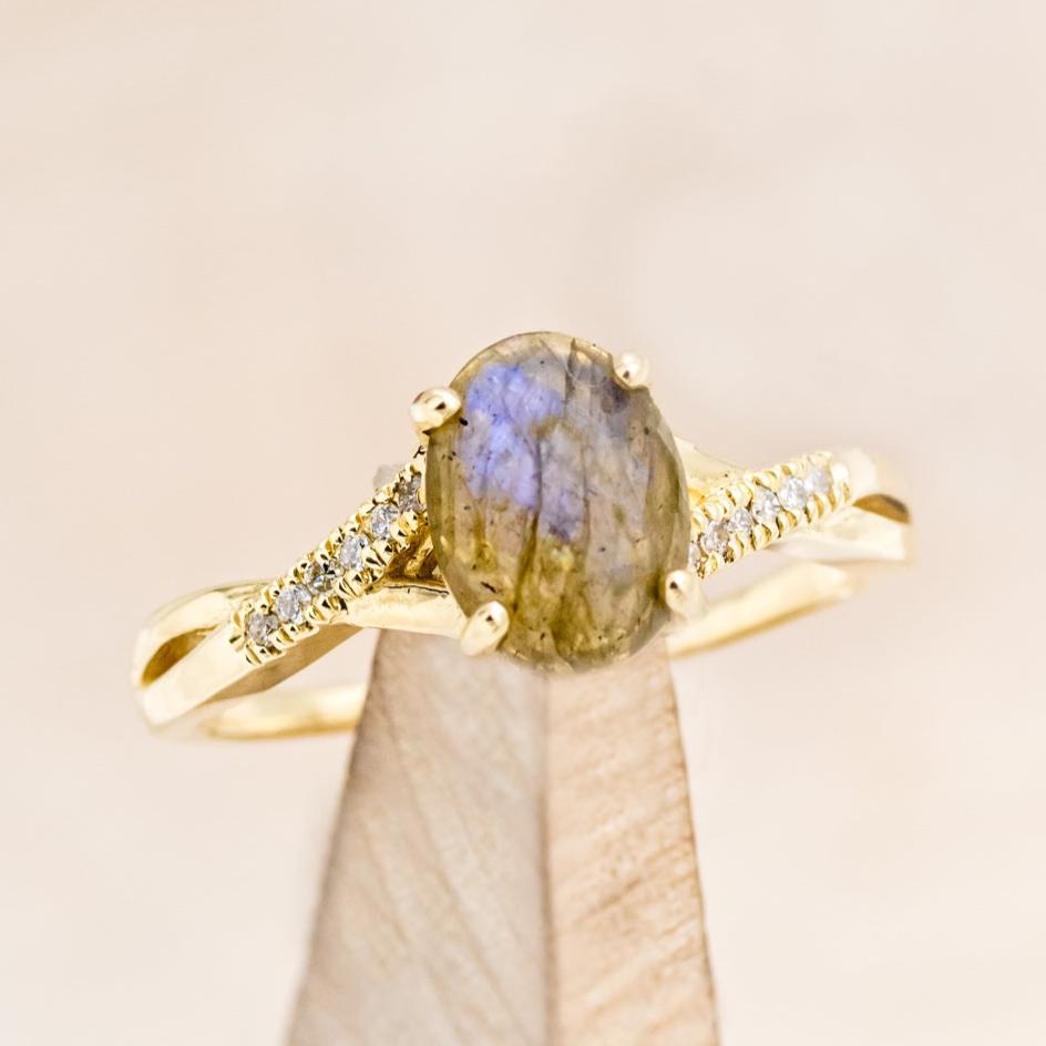 "ROSLYN" - OVAL LABRADORITE ENGAGEMENT RING WITH DIAMOND ACCENTS-7