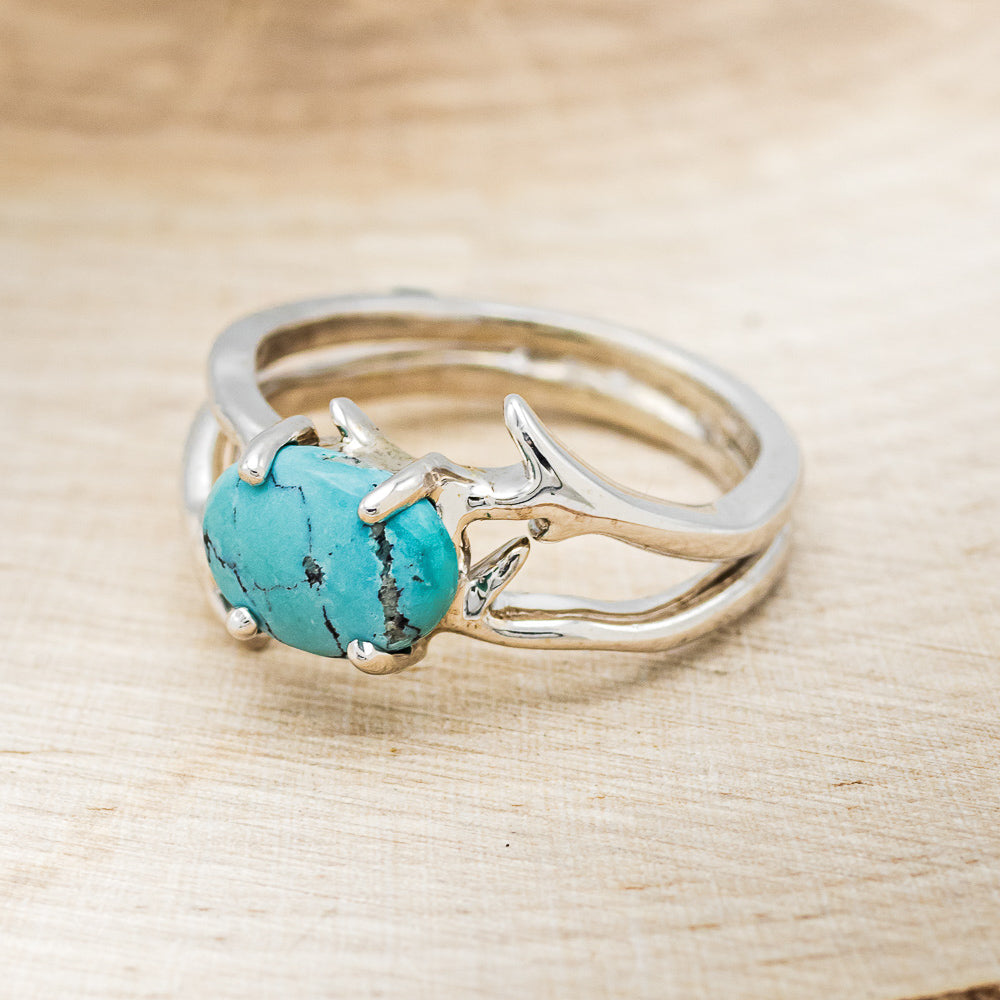 "ARTEMIS" - OVAL TURQUOISE ENGAGEMENT RING WITH AN ANTLER STYLE BAND-3