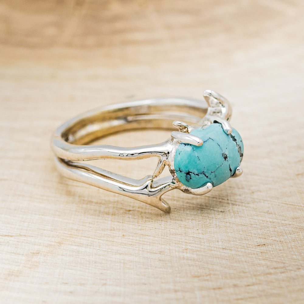 "ARTEMIS" - OVAL TURQUOISE ENGAGEMENT RING WITH AN ANTLER STYLE BAND-4