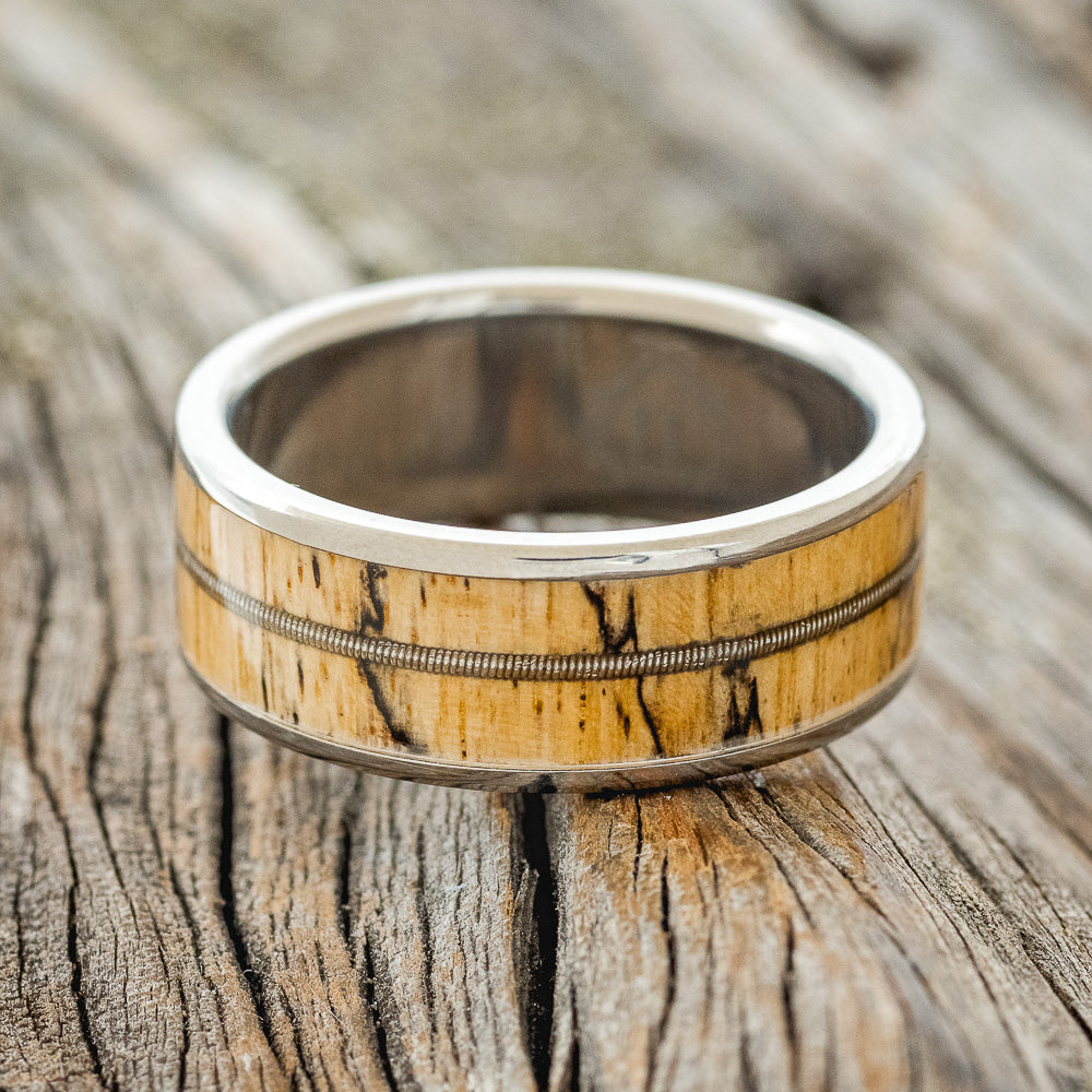 "RAINIER" - SPALTED MAPLE WOOD & GUITAR STRING WEDDING BAND-3