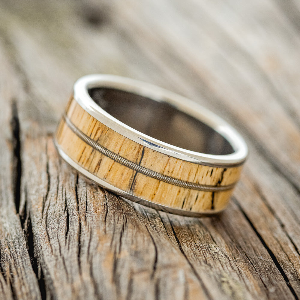 "RAINIER" - SPALTED MAPLE WOOD & GUITAR STRING WEDDING BAND-2