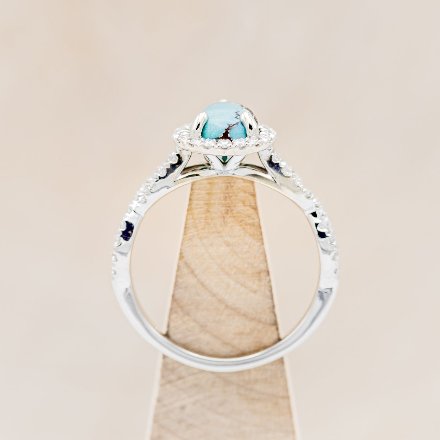 "BRIDGETTE" - PEAR-SHAPED TURQUOISE ENGAGEMENT RING WITH DIAMOND HALO & ACCENTS-5