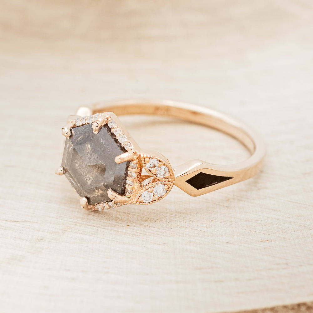 "LUCY IN THE SKY" - HEXAGON SALT & PEPPER ENGAGEMENT RING WITH JET STONE INLAYS-3