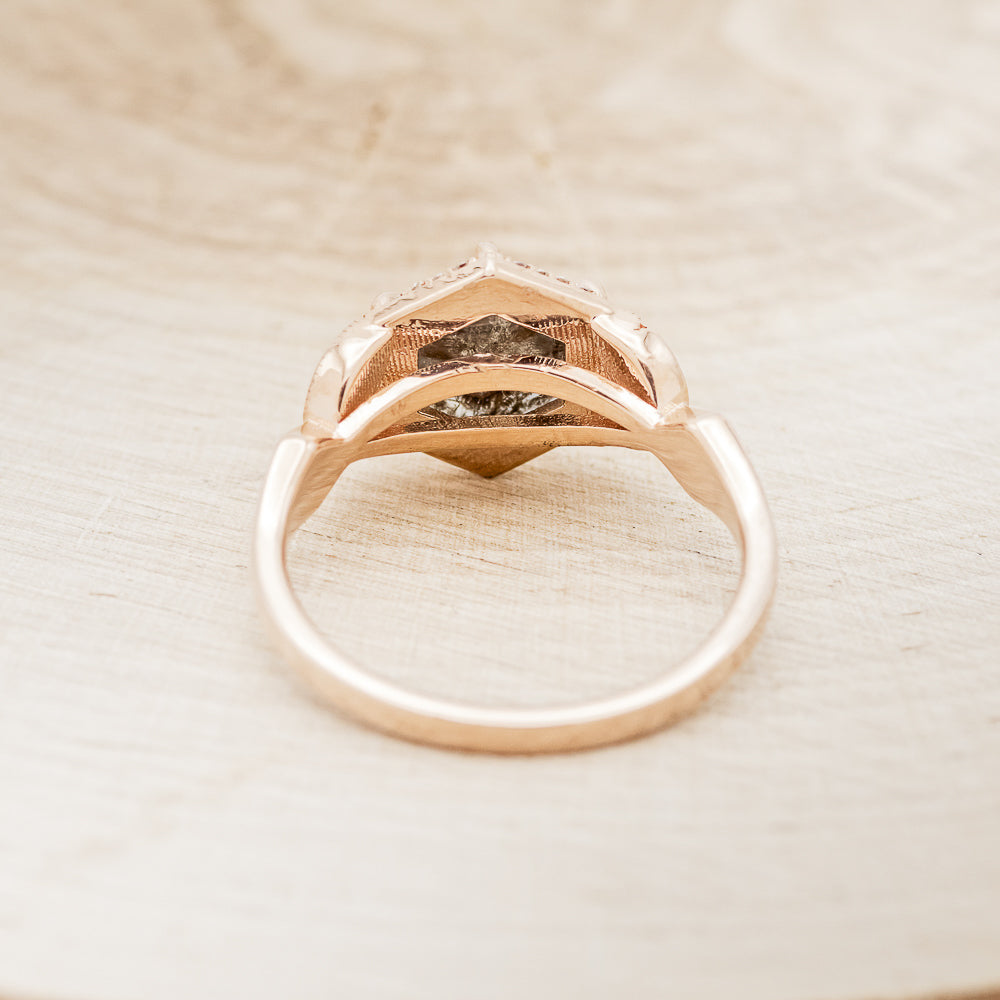 "LUCY IN THE SKY" - HEXAGON SALT & PEPPER ENGAGEMENT RING WITH JET STONE INLAYS-5