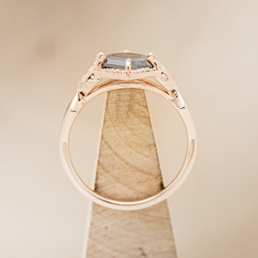"LUCY IN THE SKY" - HEXAGON SALT & PEPPER ENGAGEMENT RING WITH JET STONE INLAYS-6