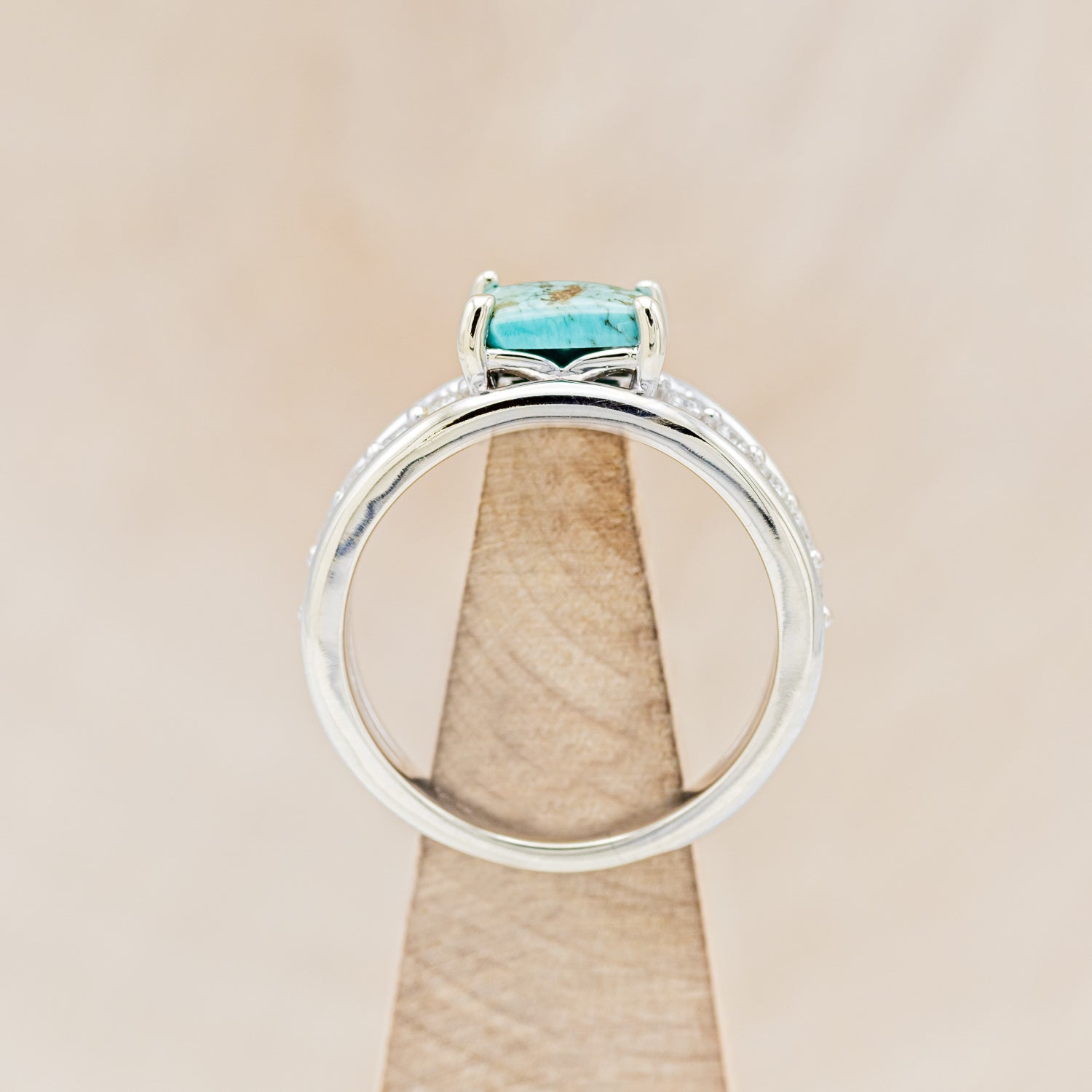 "DOLLY" - EMERALD CUT TURQUOISE ENGAGEMENT RING WITH DIAMOND ACCENTS-5
