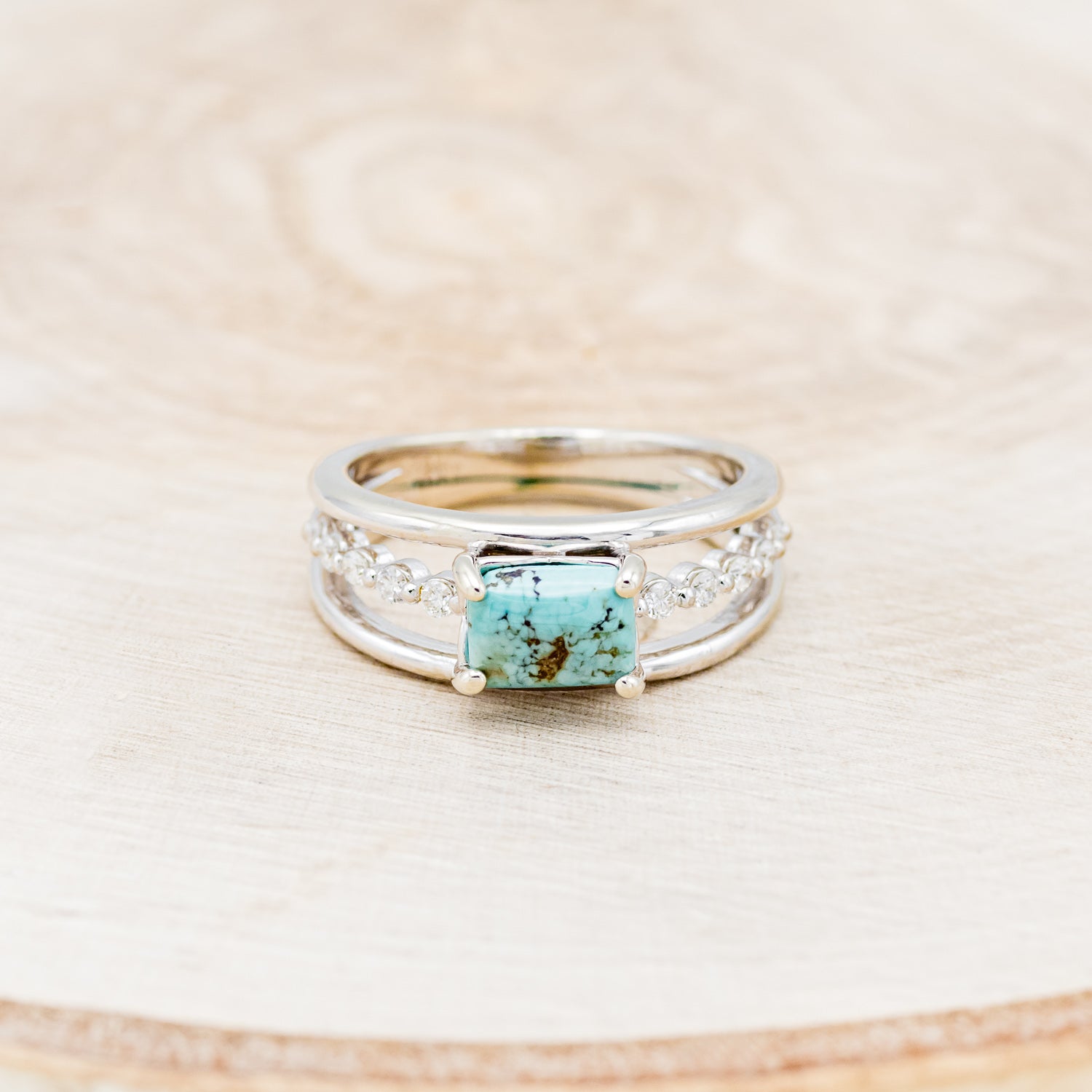 "DOLLY" - EMERALD CUT TURQUOISE ENGAGEMENT RING WITH DIAMOND ACCENTS-4
