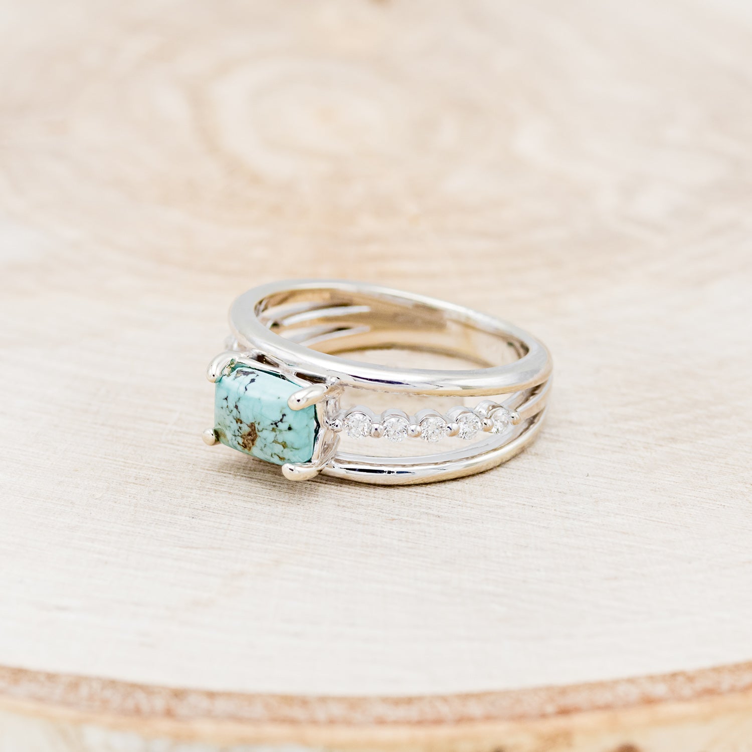 "DOLLY" - EMERALD CUT TURQUOISE ENGAGEMENT RING WITH DIAMOND ACCENTS-3