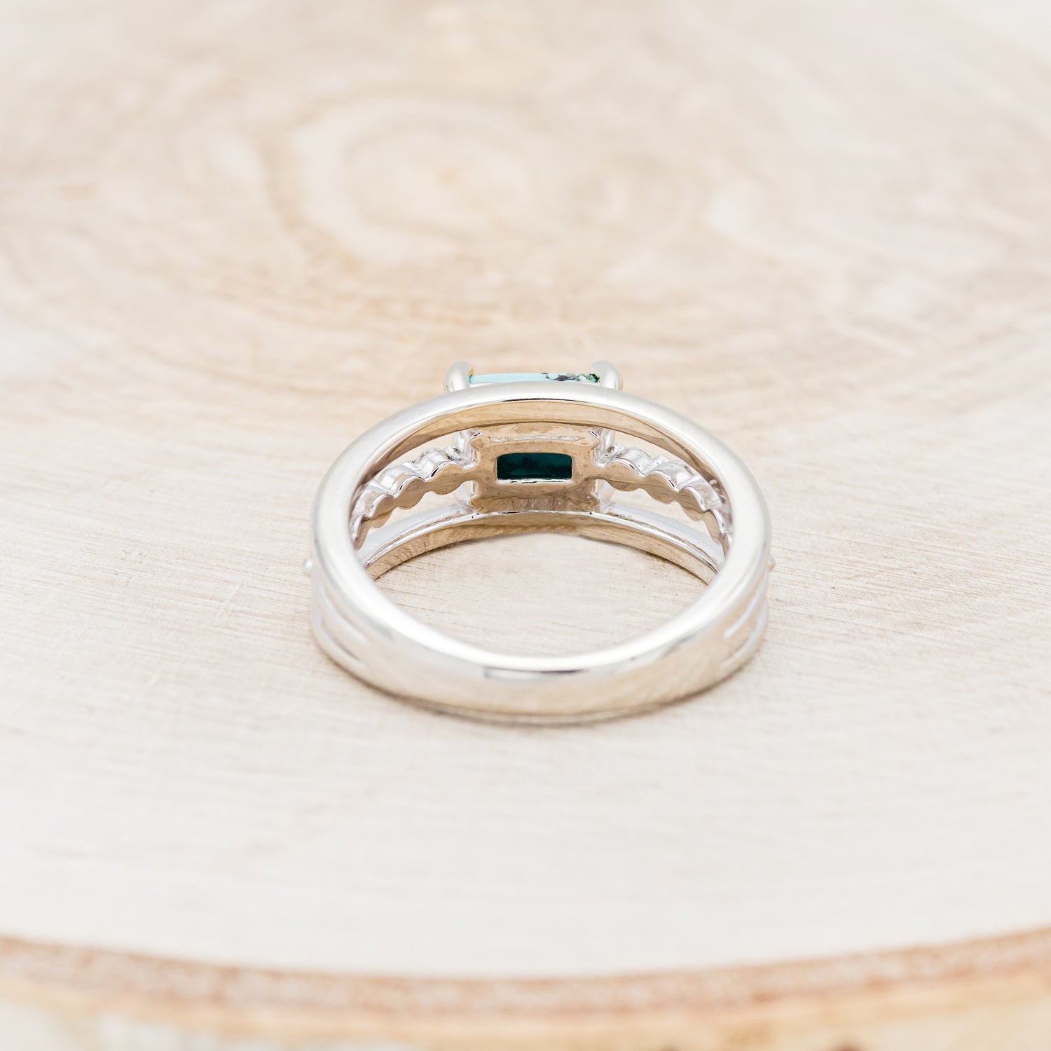 "DOLLY" - EMERALD CUT TURQUOISE ENGAGEMENT RING WITH DIAMOND ACCENTS-6