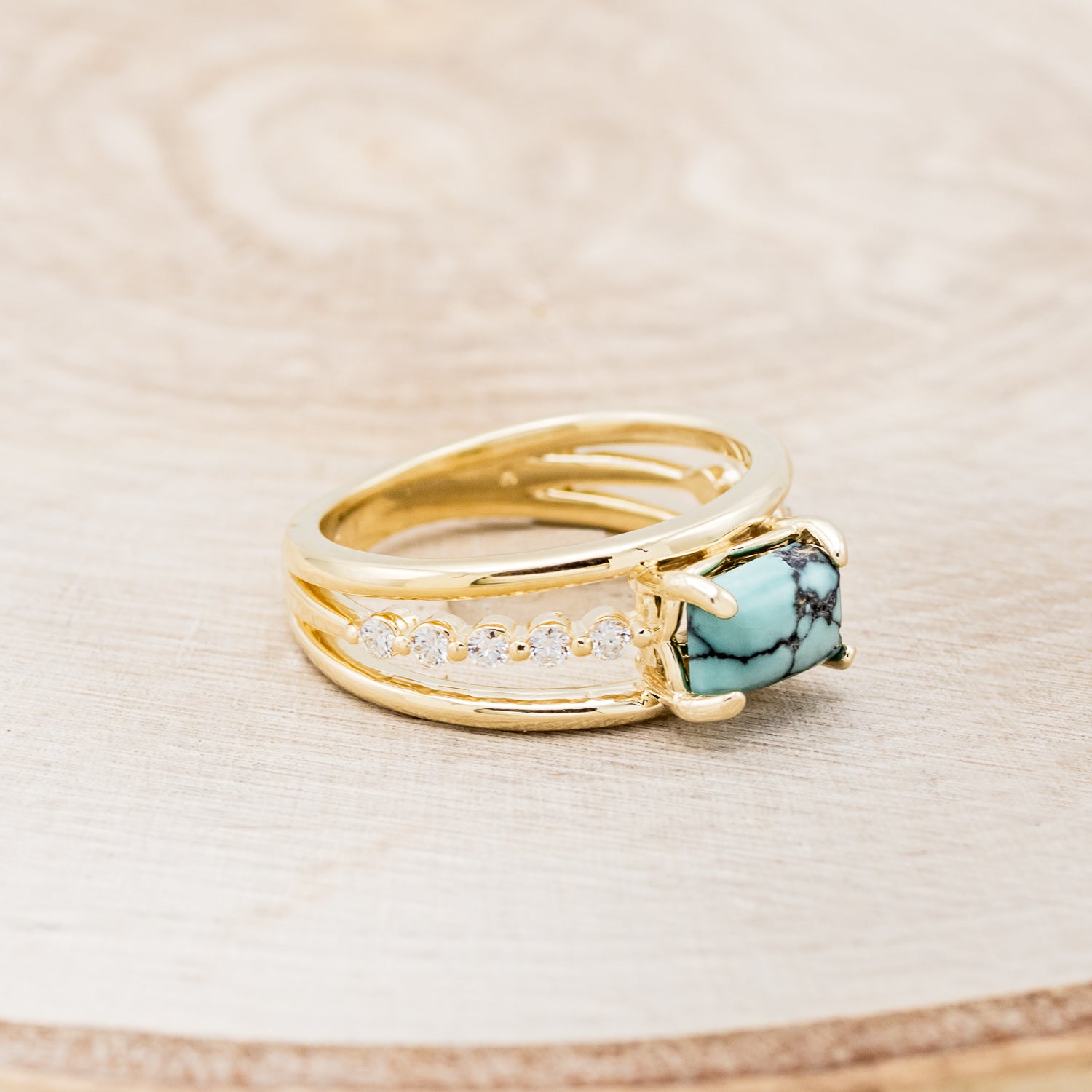 "DOLLY" - EMERALD CUT TURQUOISE ENGAGEMENT RING WITH DIAMOND ACCENTS-8