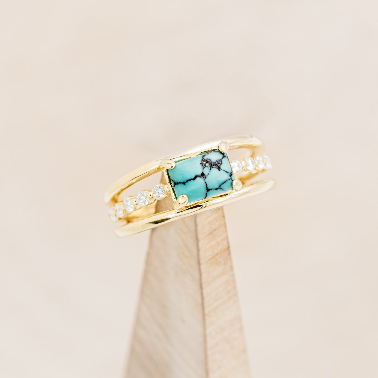 "DOLLY" - EMERALD CUT TURQUOISE ENGAGEMENT RING WITH DIAMOND ACCENTS-7