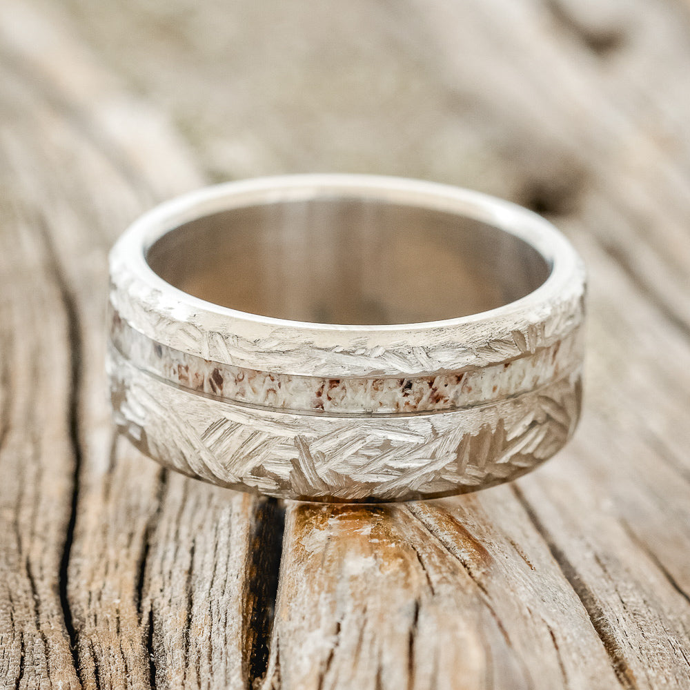 "VERTIGO" - ANTLER WEDDING BAND WITH CROSSHATCHED FINISH-3