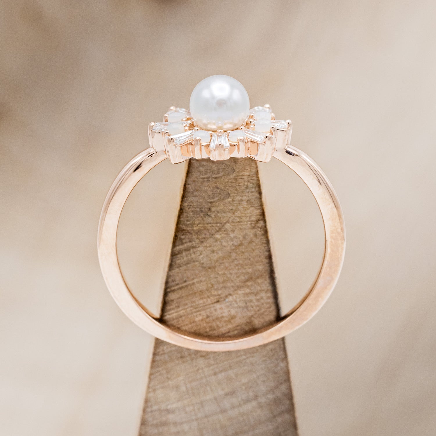 "DOROTHEA" - WHITE AKOYA PEARL ENGAGEMENT RING WITH DIAMOND & OPAL ACCENTS-11